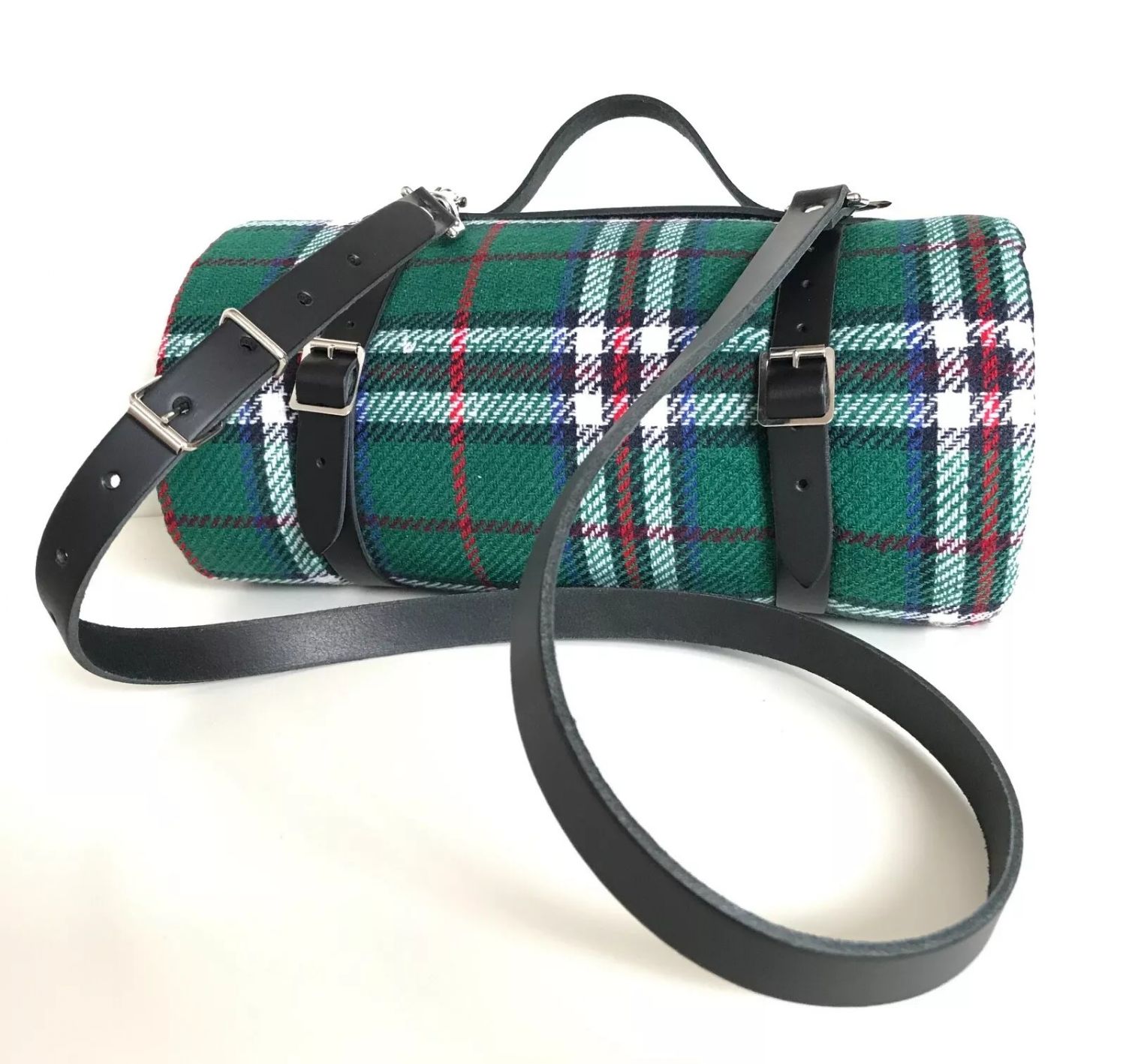 Leather Carrier Straps with Handle & Strap- for Picnic / Travel Rugs / Yoga Mats (Black)